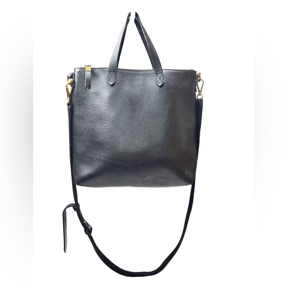 Madewell Pebbled Black Leather Zip-Top Transport Crossbody Tote